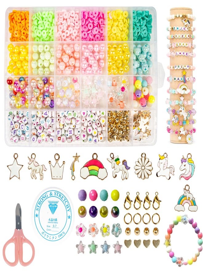 WISHKEY DIY Unicorn Bracelet Making Set for Girls Jewellery Making Kit Necklace Hairband and Rings Making Kit Craft Set Scissors String Charms Storage Case Toys for Girls 7-14 Years Moti Beads Kit - Image 1